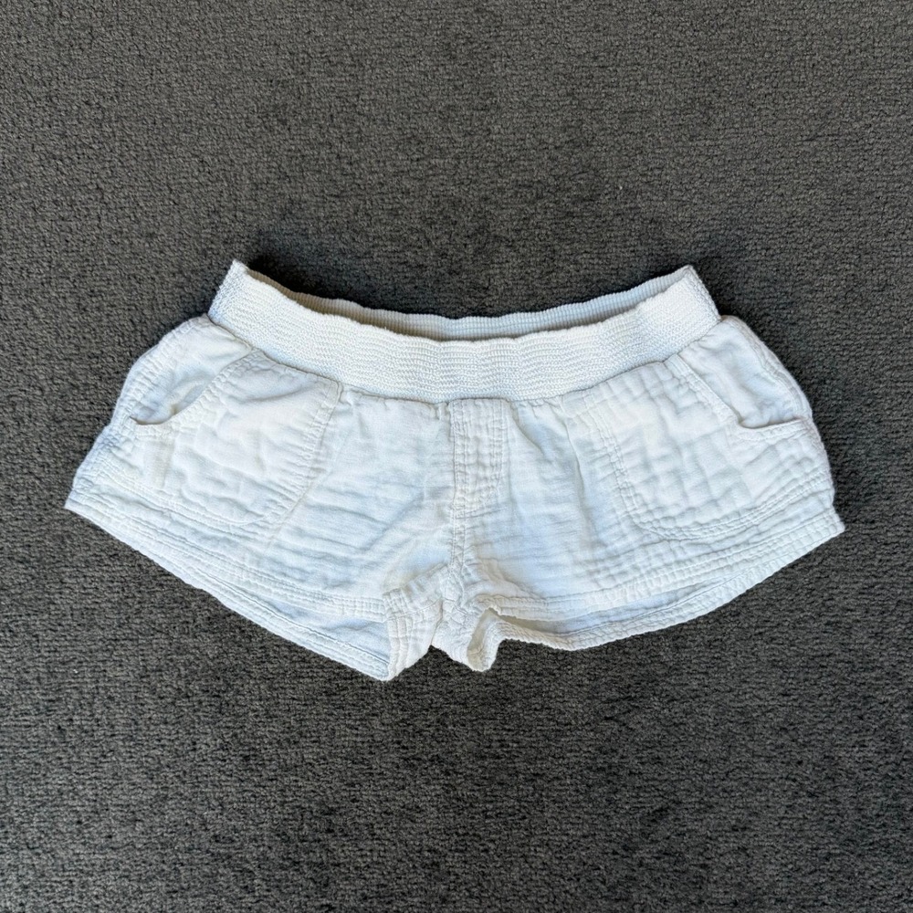 Rip Curl White Cotton Gauze Smocked Waist Beach Shorts Womens Large